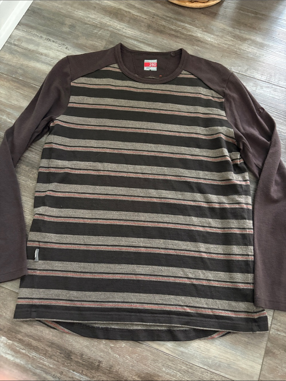 Men's Icebreaker Merino Bodyfit 260 Long Sleeve Brown Stripe Size S